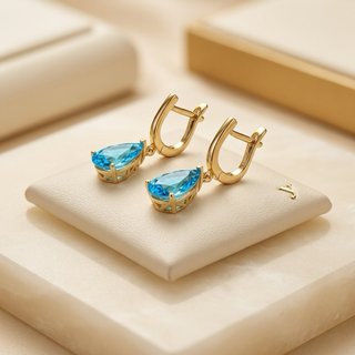 Set Pendientes + Collar Gota Topacio Azul