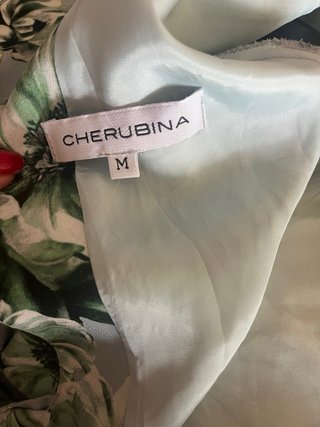 Vestido invitada Cherubina floral verde y blanco