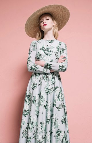 Vestido invitada Cherubina floral verde y blanco