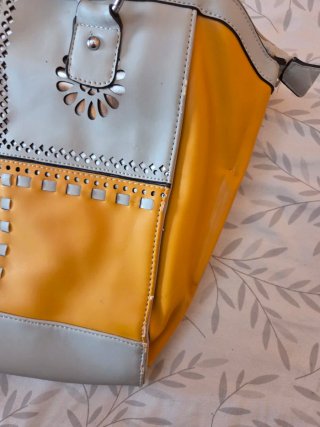 Bolso vintage mujer gris y amarillo