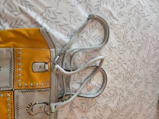 Bolso vintage mujer gris y amarillo