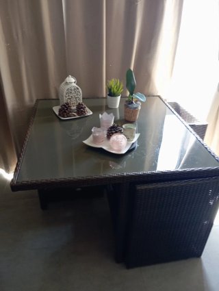Mesa Comedor Exterior Ratán y Cristal