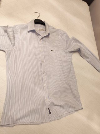 Camisa Lacoste Slim Fit Rayas Azul Talla l