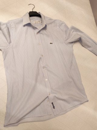 Camisa Lacoste Slim Fit Rayas Azul Talla l