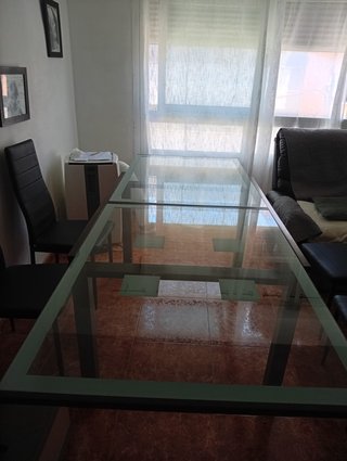 Mesa de comedor extensible cristal y madera
