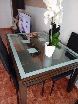 Mesa de comedor extensible cristal y madera