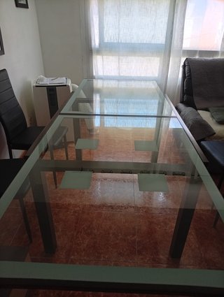 Mesa de comedor extensible cristal y madera