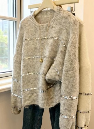 Jersey gris con lentejuelas talla única
