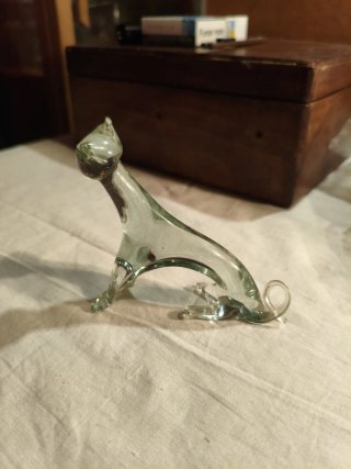 Antigua figura cristal Murano gato