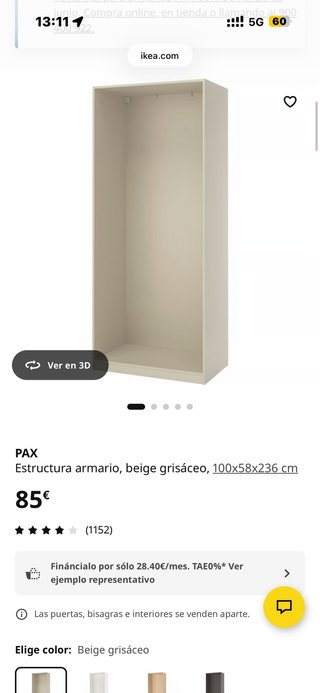 Armario PAX 100x58x236 Beige Nuevo en Caja. ikea.