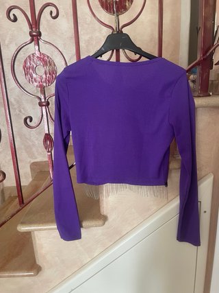 Maglia corta viola con frange