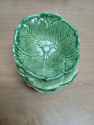 5 Cuencos Verdes Hoja Cerámica