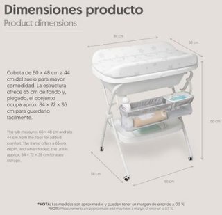 Bañera y cambiador bebé plegable