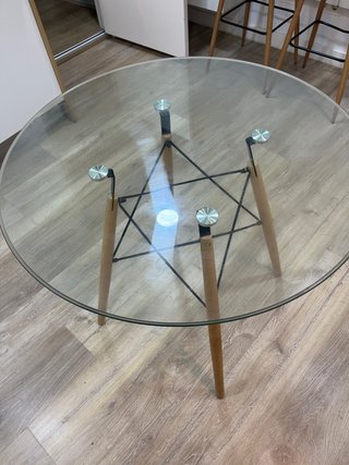 Mesa redonda cristal y madera