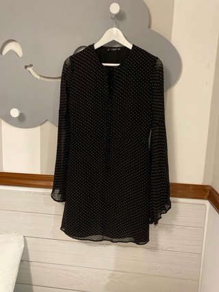 Vestido Mango negro lunares blanco