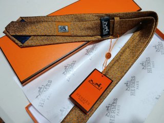 Corbata Hermès Naranja y Dorada