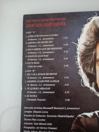 Vinilo LP José Luis Rodríguez Me Vas a Echar de Me