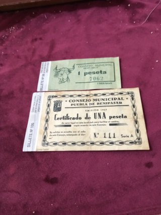 Billetes facsímiles 1 y 25 pesetas
