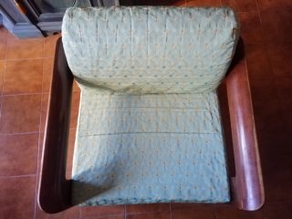 Poltrona design anni 60/70 in tessuto e legno
