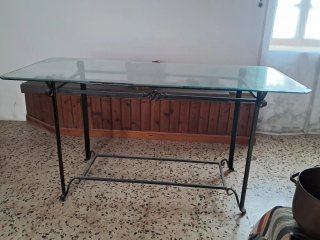 Mesa forja y cristal 170x75cm