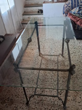 Mesa forja y cristal 170x75cm