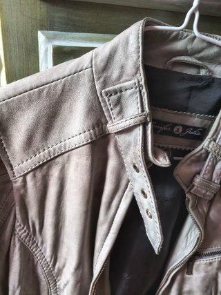 Cazadora Biker Piel Gris Perla Talla L