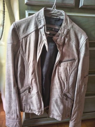 Cazadora Biker Piel Gris Perla Talla L