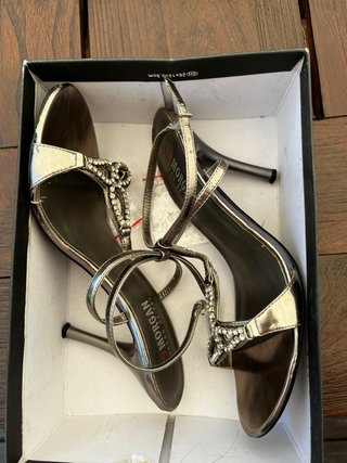 Sandalias Morgan T40 Plata Pedrería Tacón 10cm