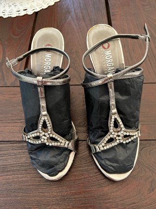 Sandalias Morgan T40 Plata Pedrería Tacón 10cm