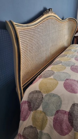 Cabecero de cama vintage mimbre y madera