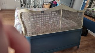 Cabecero de cama vintage mimbre y madera