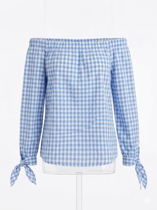 Blusa Off Shoulder Mango Cuadros Azul