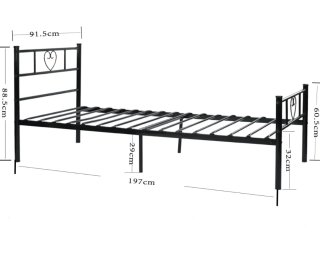Cama individual estructura negra 90x190cm