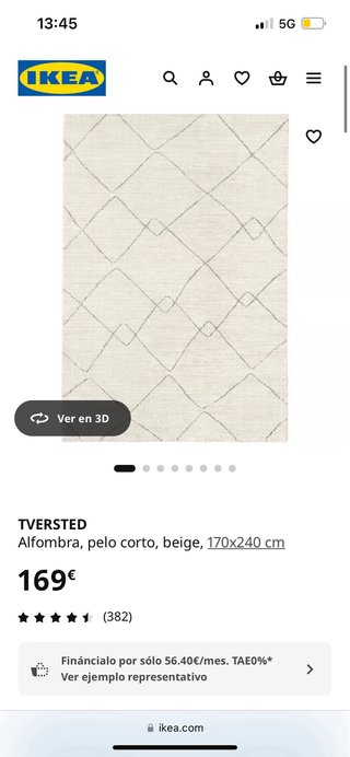 Alfombra Ikea Tversted 170x240 cm