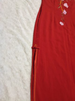 Vestido Qipao 100% Seda Rojo Flores