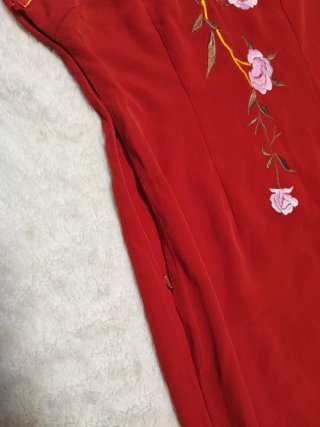 Vestido Qipao 100% Seda Rojo Flores