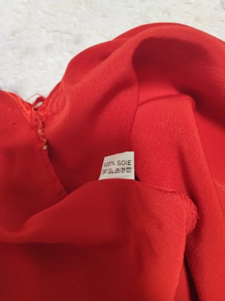 Vestido Qipao 100% Seda Rojo Flores