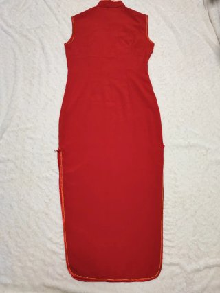 Vestido Qipao 100% Seda Rojo Flores