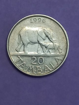 Moneda 1996 Elefante 20 Tambala Malawi