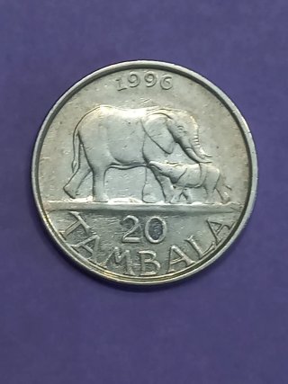 Moneda 1996 Elefante 20 Tambala Malawi