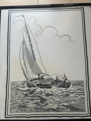 Cuadros punto de cruz, barco y escena