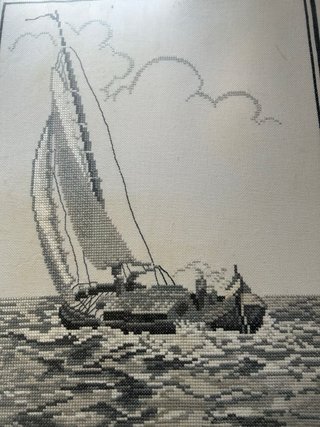 Cuadros punto de cruz, barco y escena