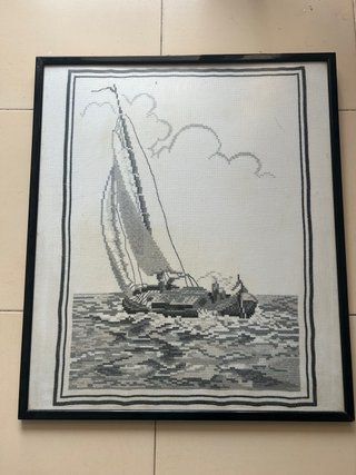 Cuadros punto de cruz, barco y escena