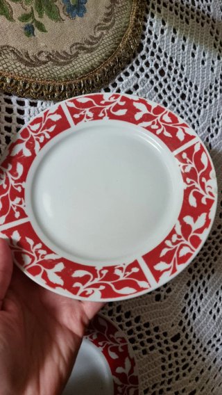 Set 4 Piatti Vintage Ceramica Rosso Bianco