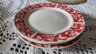Set 4 Piatti Vintage Ceramica Rosso Bianco
