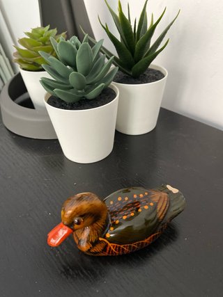 Figuras patos cerámica pintados a mano y lacado