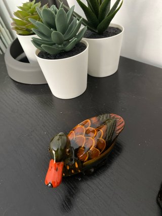 Figuras patos cerámica pintados a mano y lacado