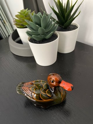 Figuras patos cerámica pintados a mano y lacado