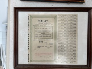 Cuadro Antiguo Acción SALAT S.A. 1945