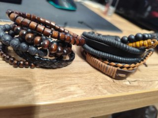Conjunto Pulseras Cuero y Madera Hombre 12 Unid.